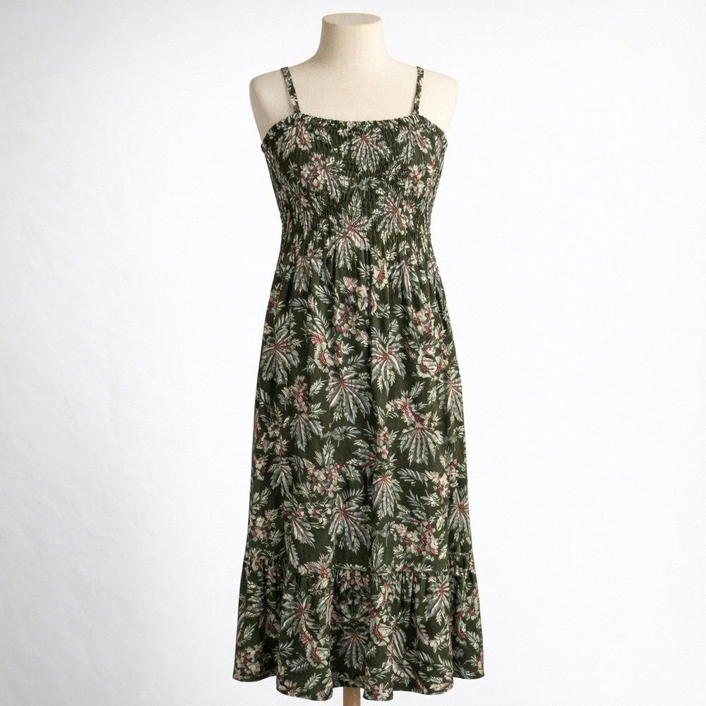 Uniqlo Epice Floral Smocked Maxi Dress Size XS Green XS Tropical Vacation Beach